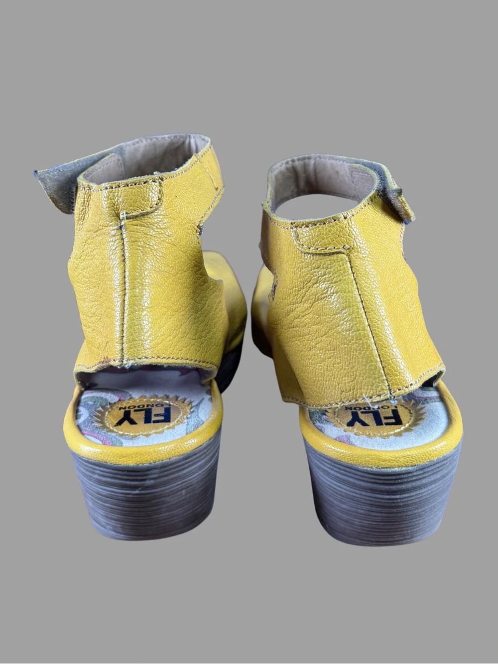Fly London Women’s Yellow Leather Peep-Toe Wedge Sandals